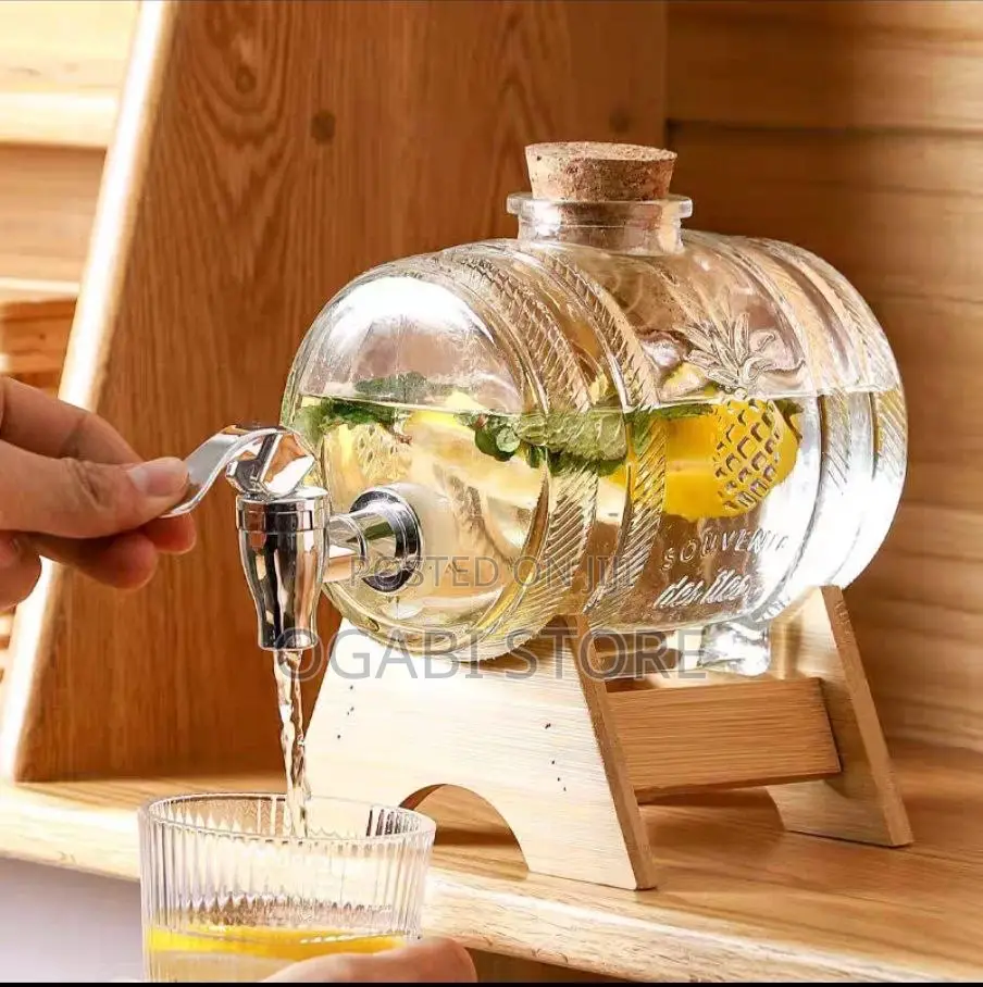 5l Glass Beverage Dispenser With Bamboo Stand