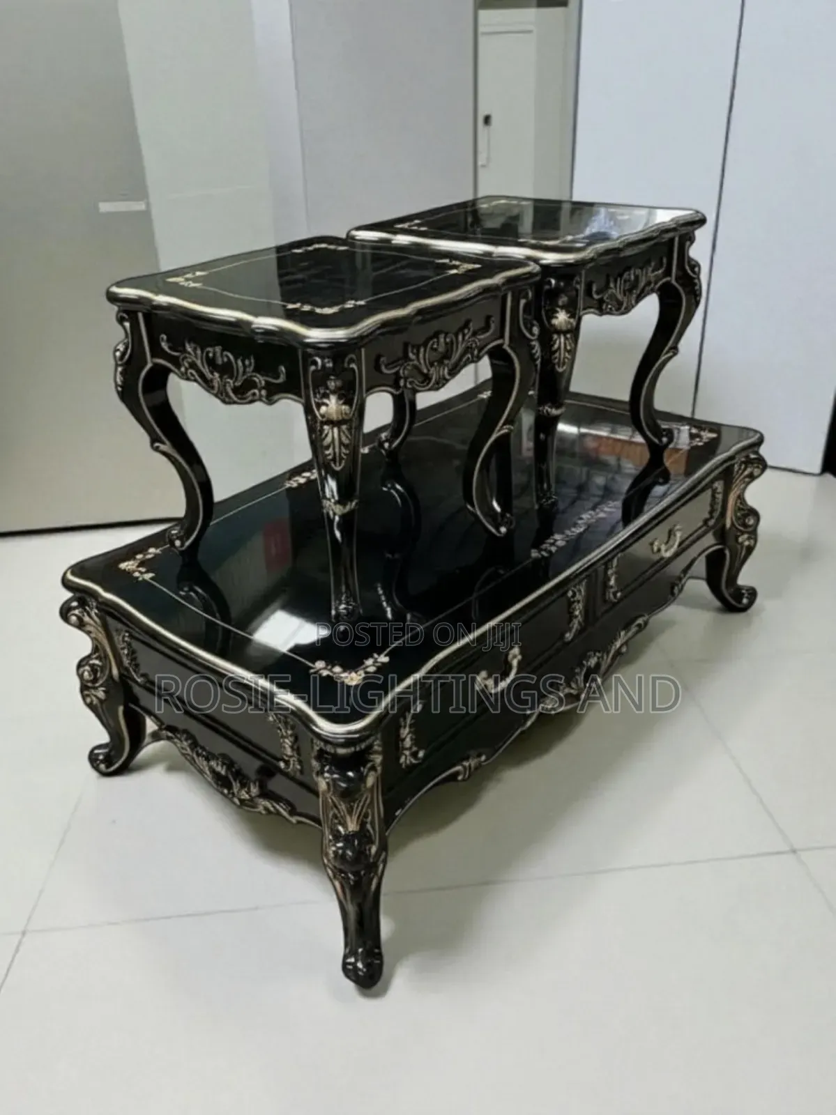 Contemporary Luxury Royal Center Table With Drawers Side Stools