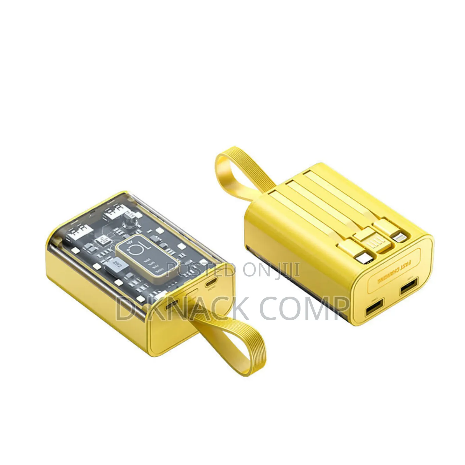 10000mah Dual Usb-a Ports Transparent Power Bank Built-in 3 Cables