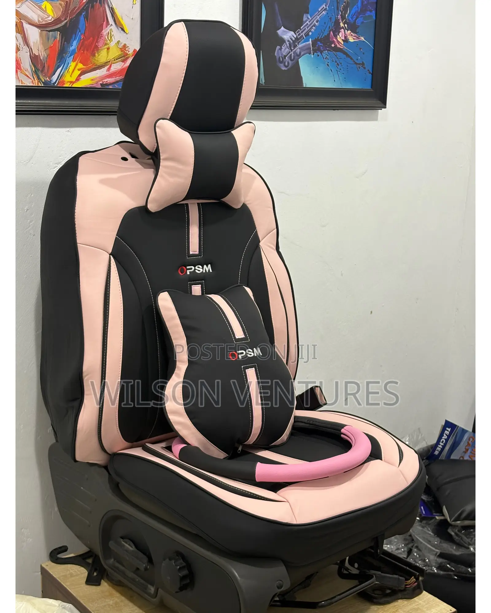 Pink And Black Leather Car Seat Cover 5 Seater