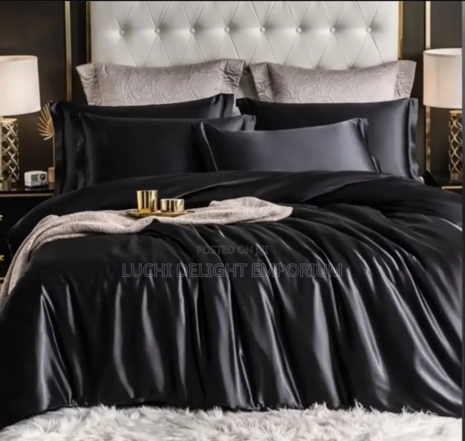 Rooee Polish Silk Duvet Bedsheet and Pillowcase Set -Black