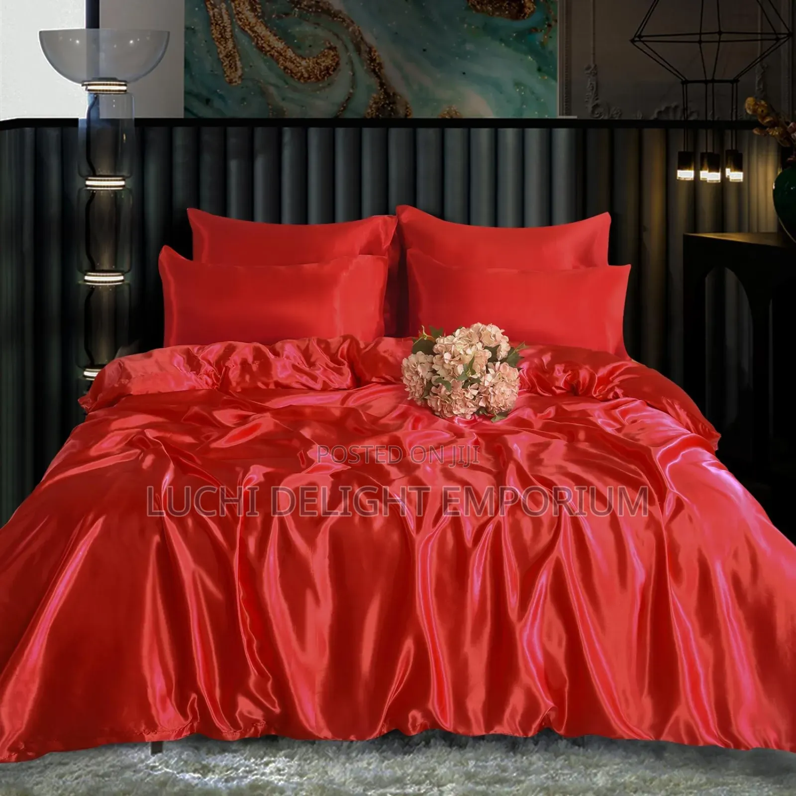 Romantic Ruffle Silk Red Duvet,Bedsheet,Pillowcase-4/6, 6/6, 6/7 7/7
