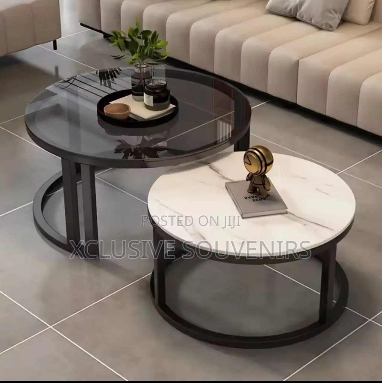 Marble Top Nesting Center Table With Sturdy Iron Frame