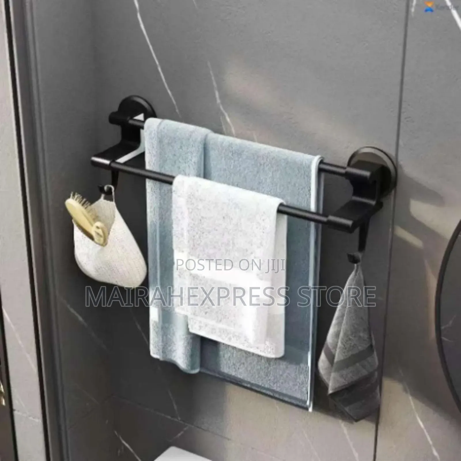 Bathroom Towel Hanger With Hooks - Black