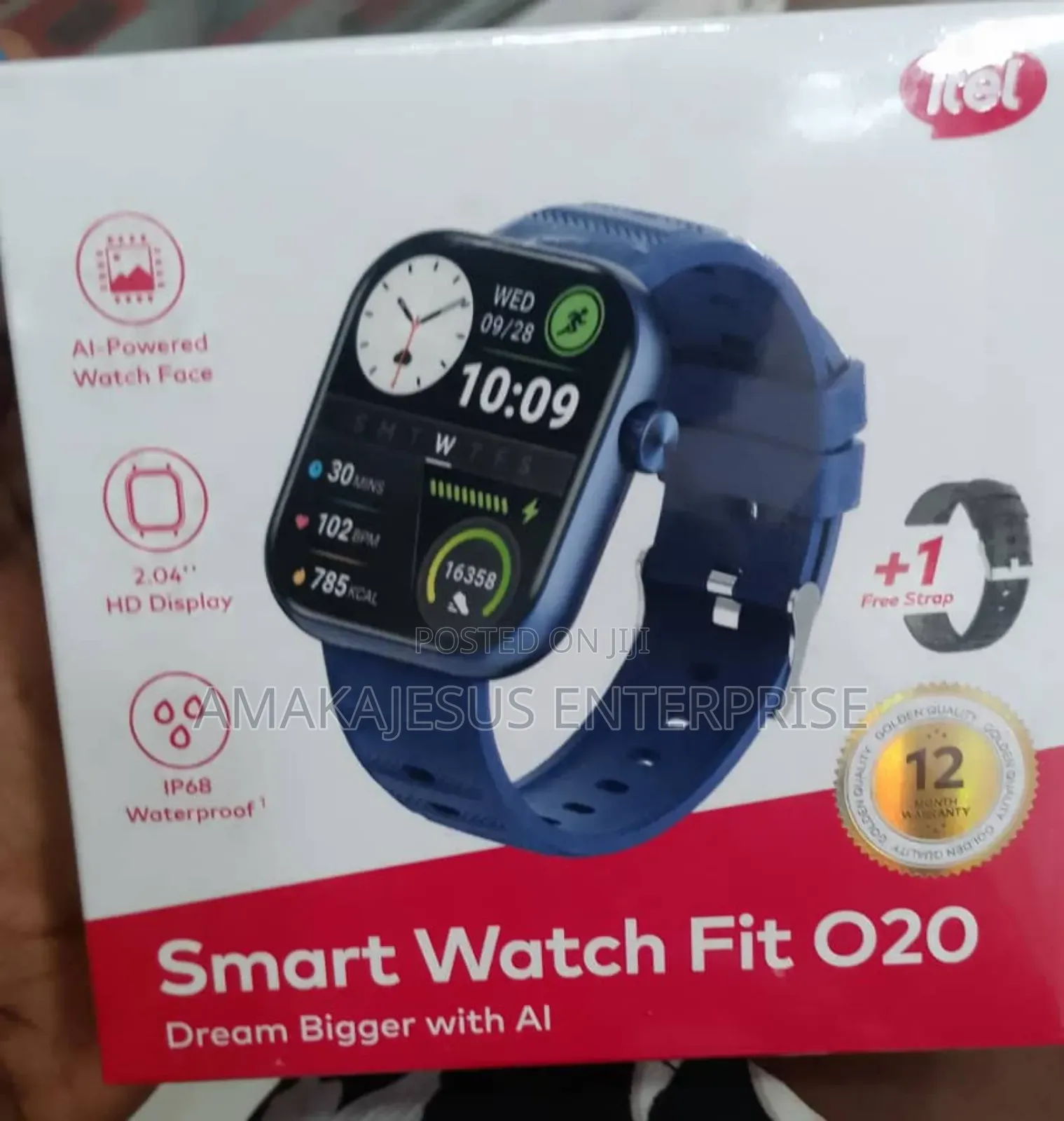 Itel Stmartwatch Fit O20 Hd Display Ai Waterproof + Free Extra Strap