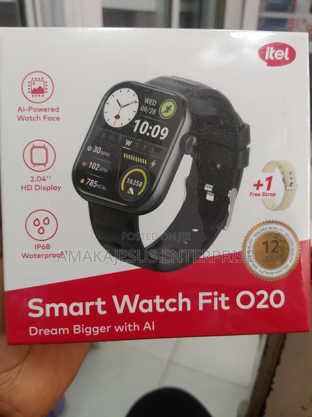 Itel Stmartwatch Fit O20 Hd Display Ai Waterproof + Free Extra Strap