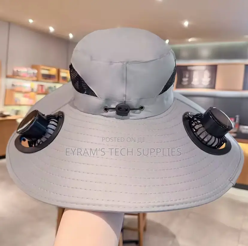 Wide Brim Solar Fan Hat Sun Protection 2 Fan (Solar Usb) Outdoor Beach