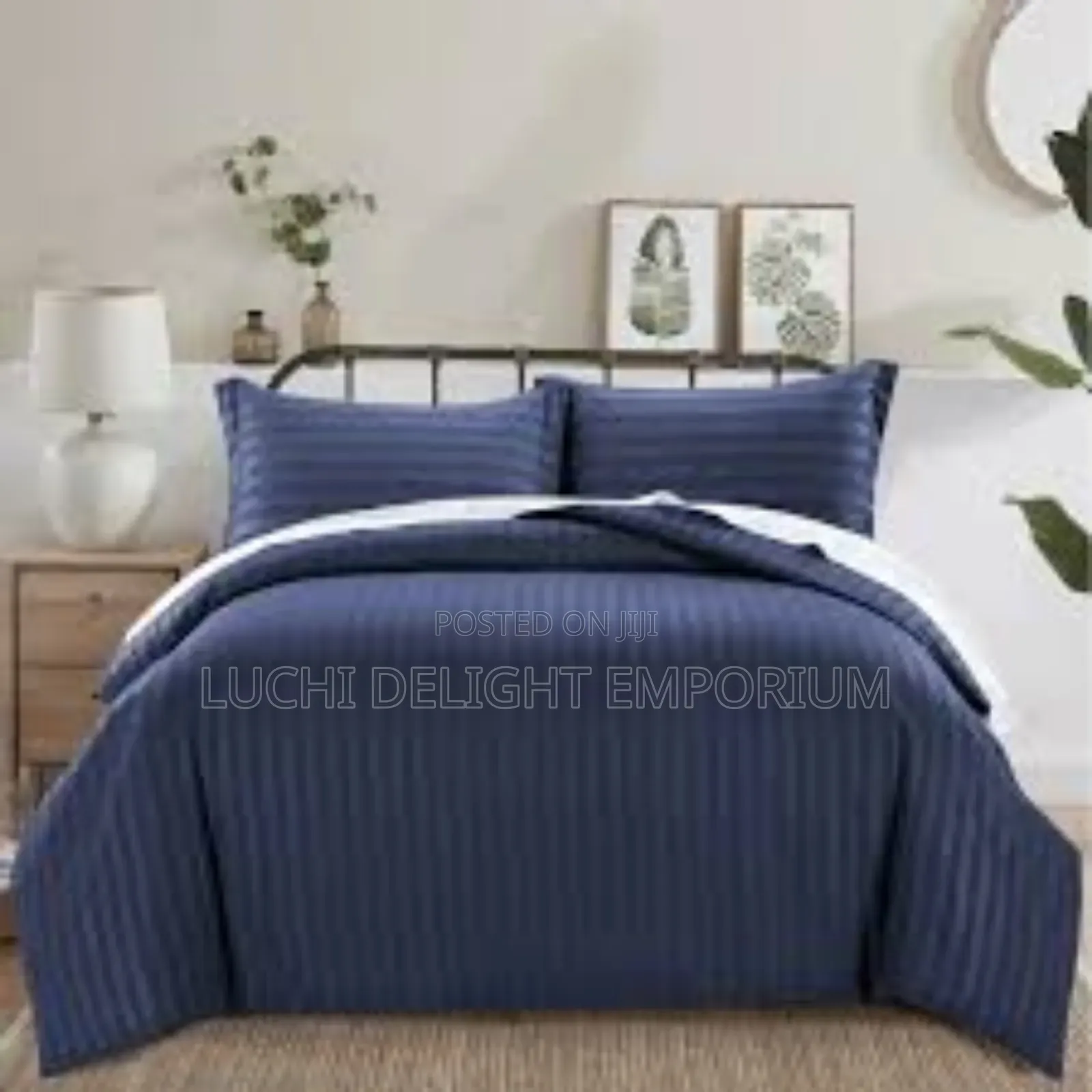 American Striped Navy Blue Duvet, Bedsheet,And Pillowcase Set.