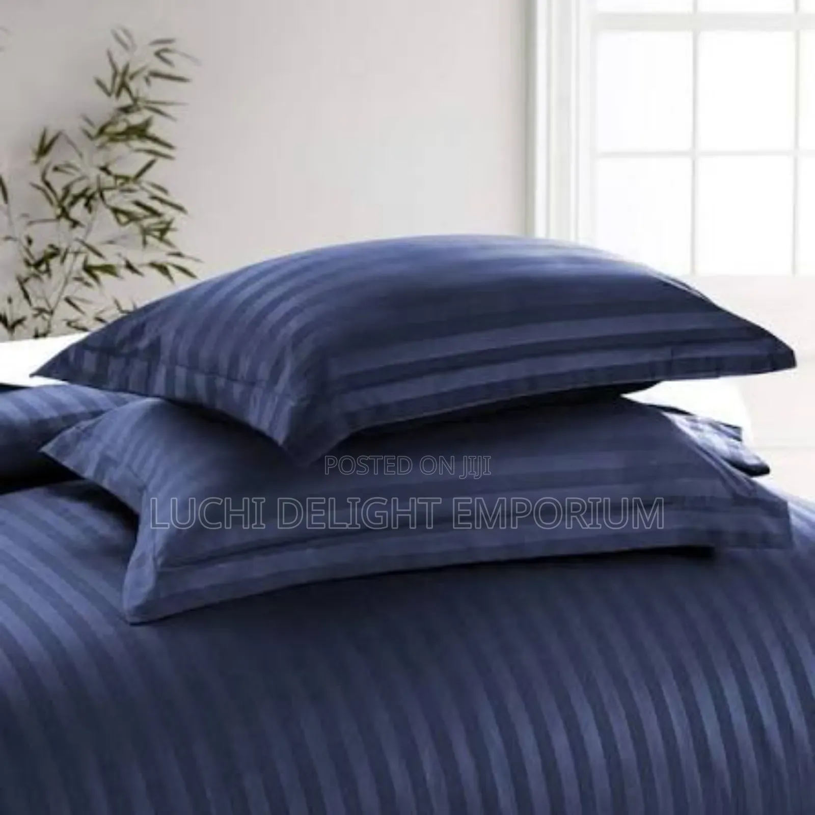 American Striped Navy Blue Duvet, Bedsheet,And Pillowcase Set.