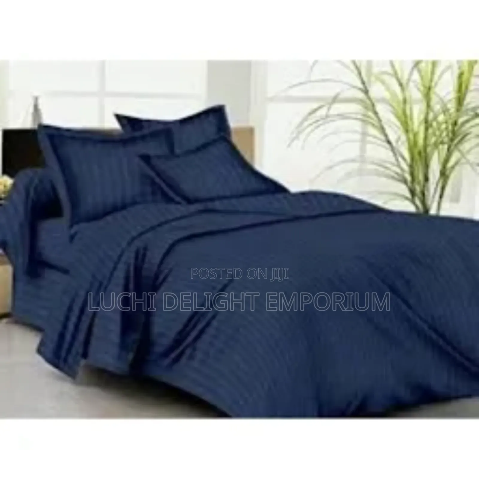 American Striped Navy Blue Duvet, Bedsheet,And Pillowcase Set.
