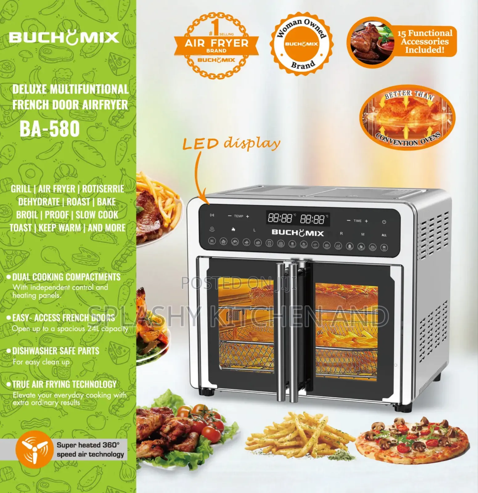24l Buchymix Dual Compartment French Door Air Fryer Oven