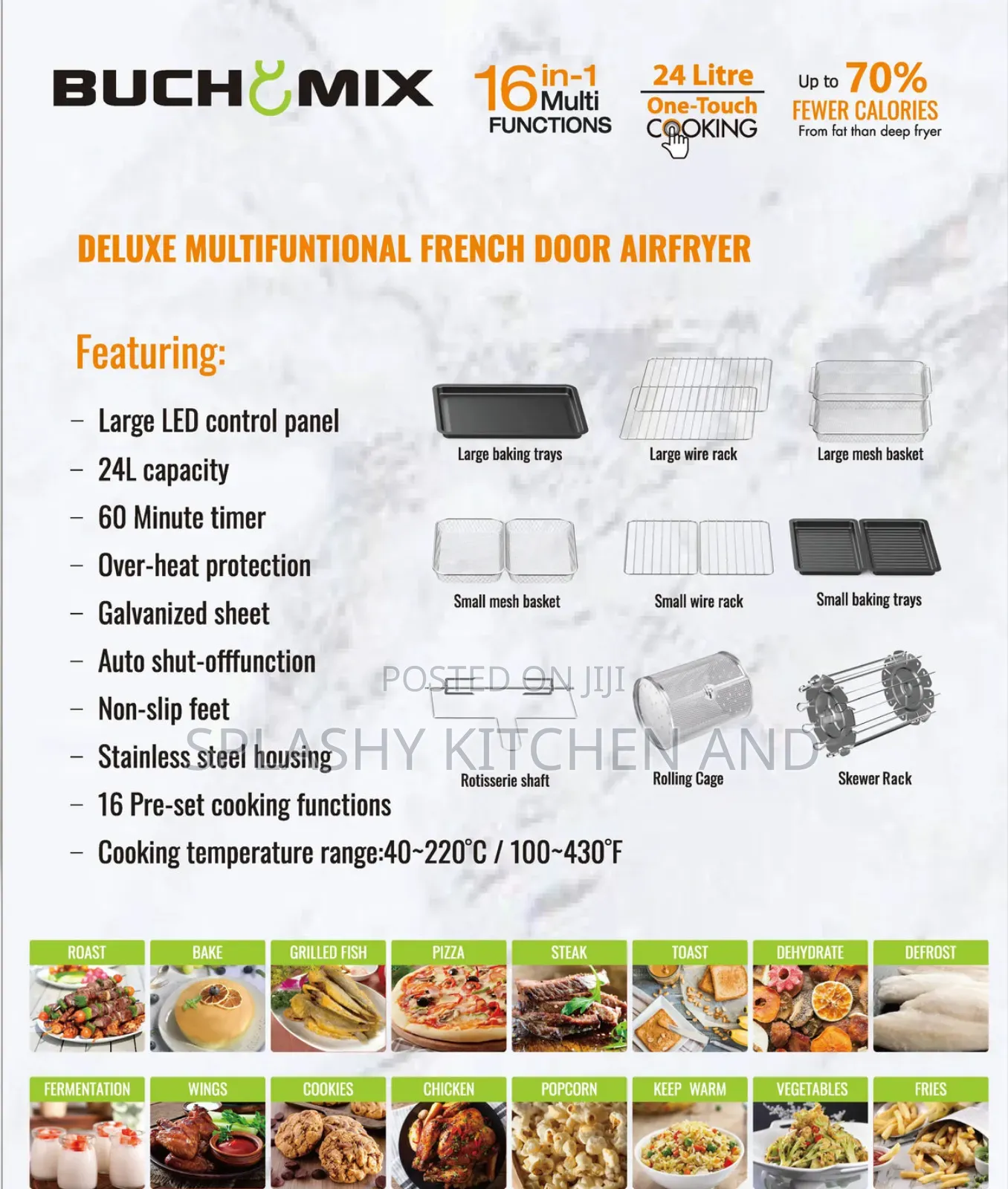 24l Buchymix Dual Compartment French Door Air Fryer Oven