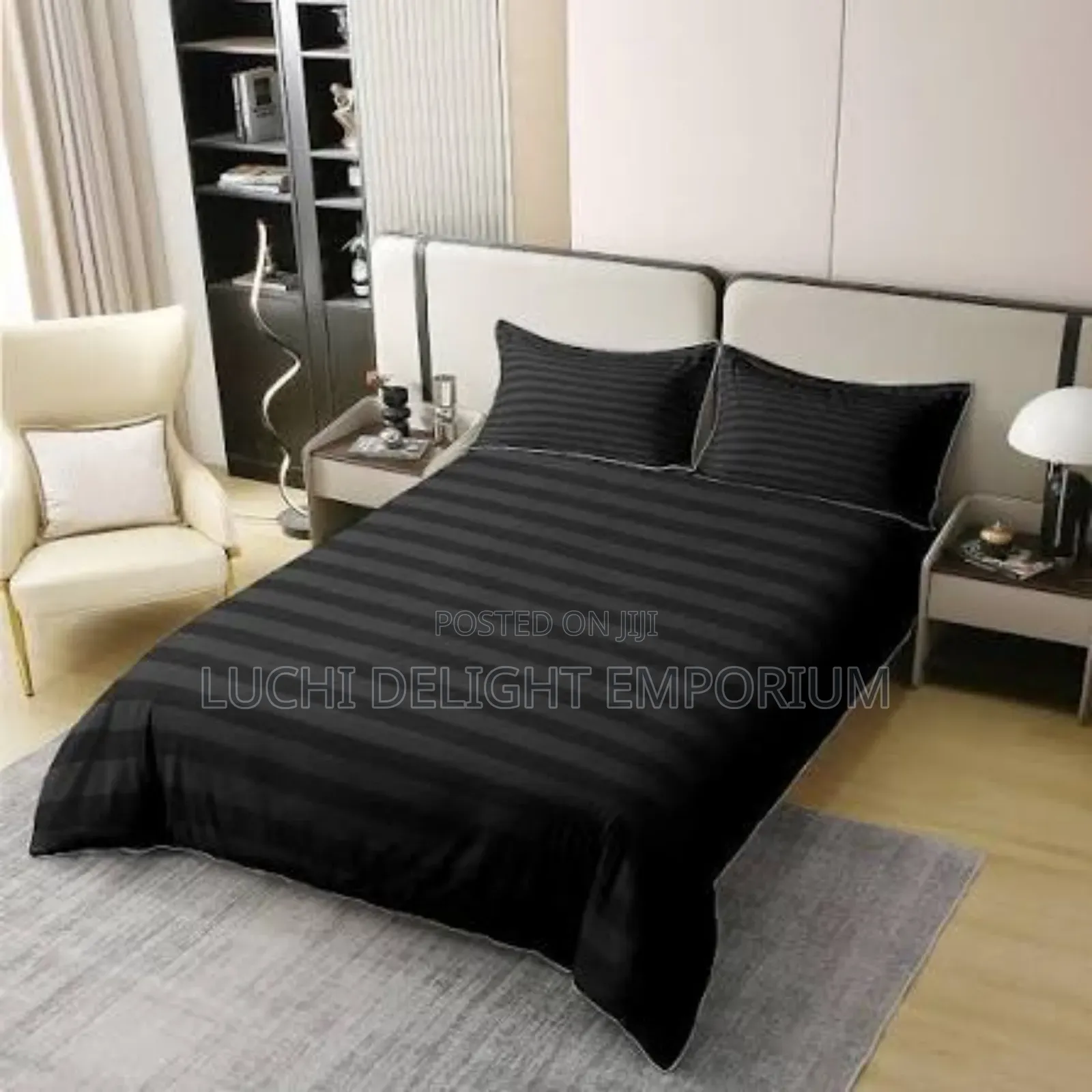 Cozy Luxury Black Striped Cotton Duvet Bedsheet and Pillowcase