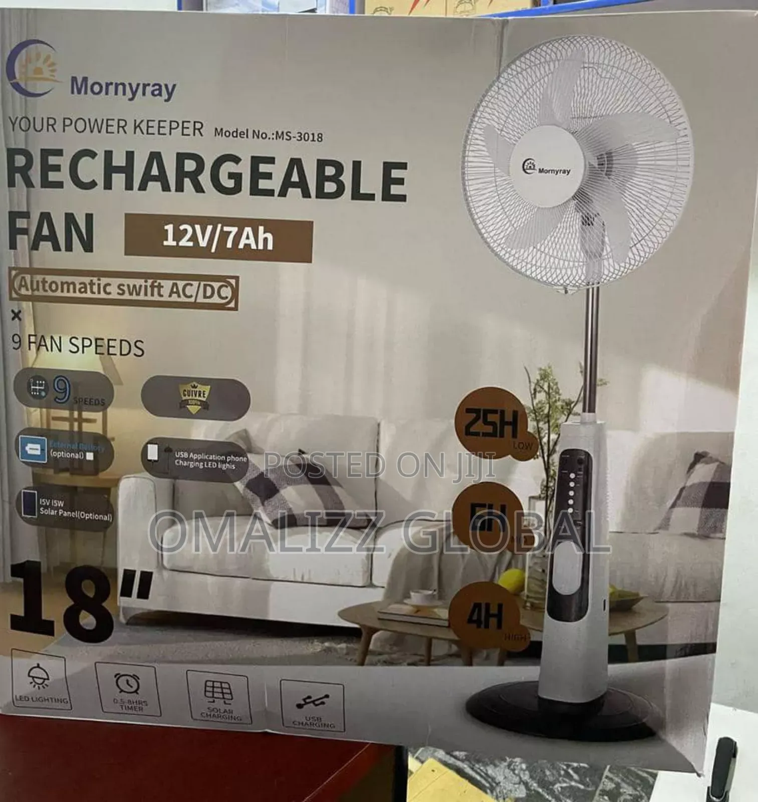 Ac Dc Rechargeable Standing Fan Mornyray 18inches