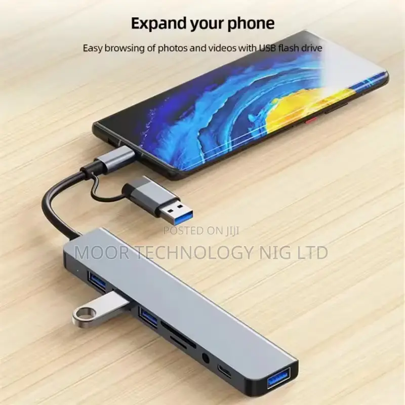 8 in 1 Usb a and Usb C Hub Adapter With Tf/Sd Card/Audio Jack