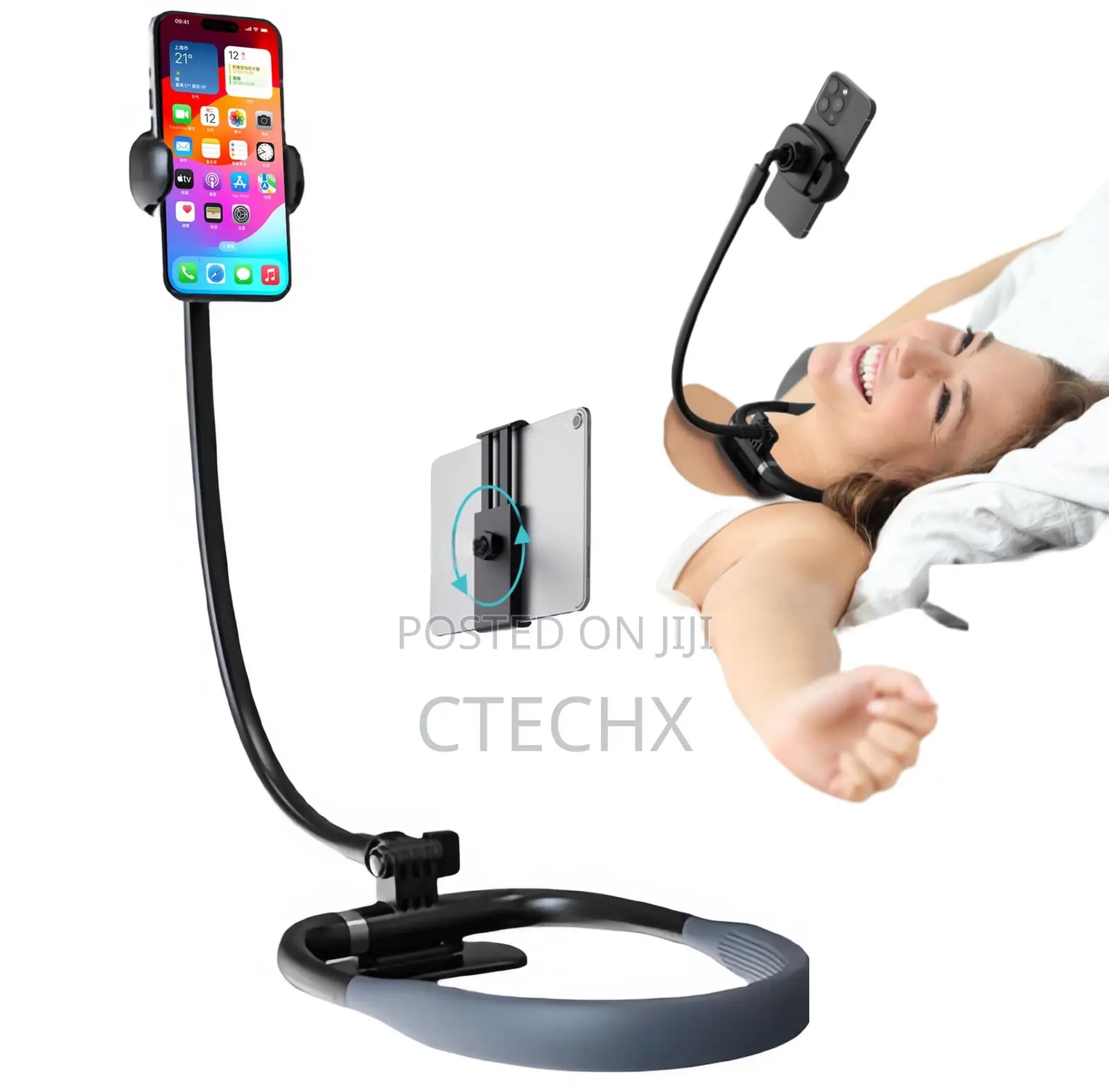 Neck Phone Holder Adjustable, Pov/Vlog With 11.42" Longer Arm Clamp