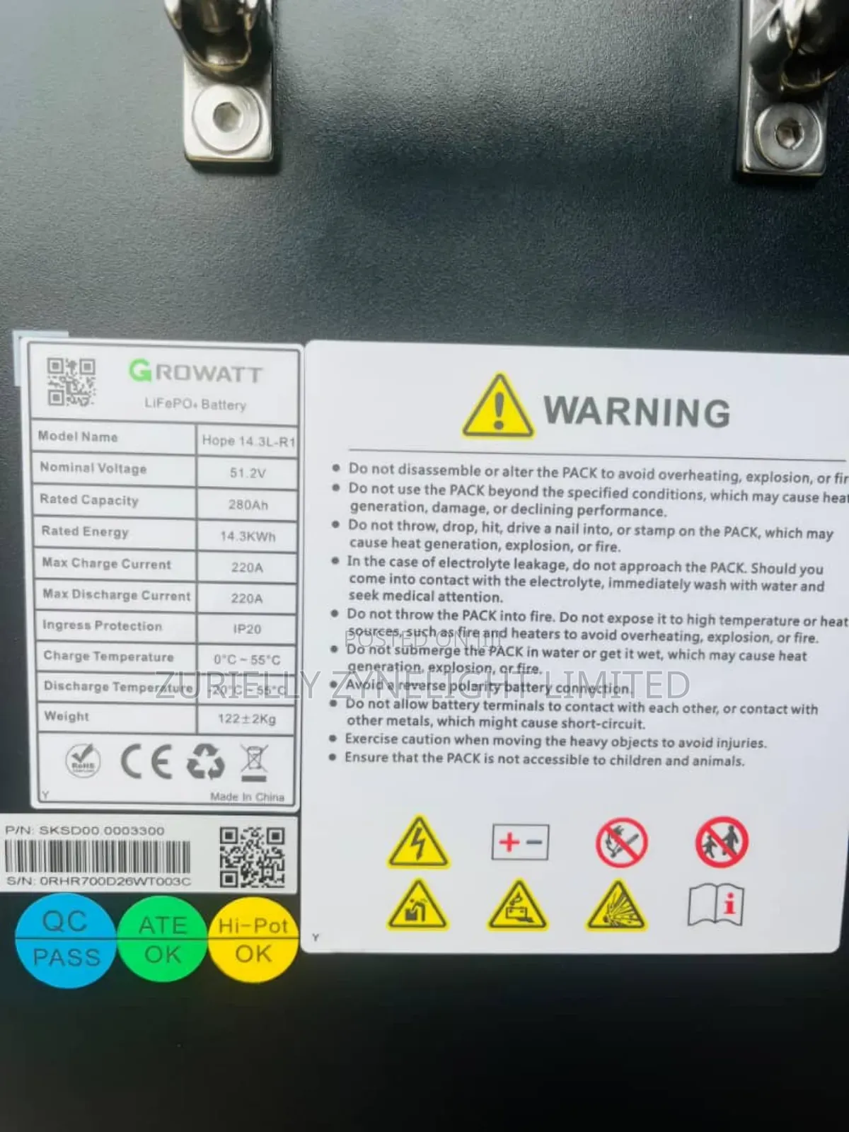 Growatt 14.3l - R1- 51.2v Lithium Battery