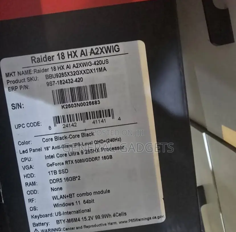 New Laptop MSI GE66 Raider 32GB Intel Core Ultra 9 SSD 1T