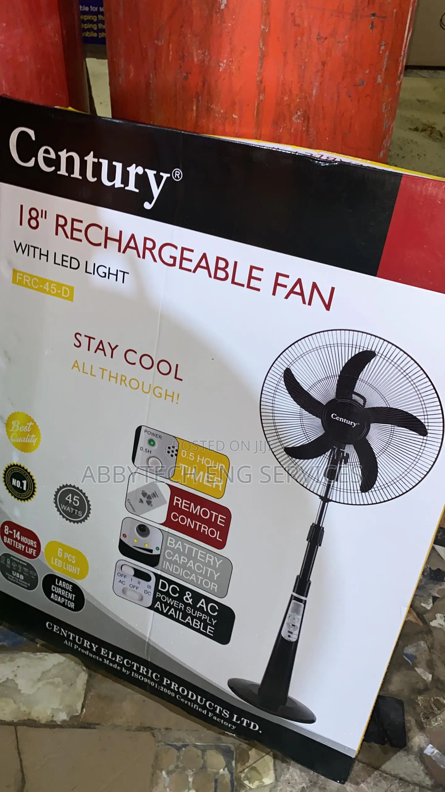 18” Century Rechargeable Standing Fan