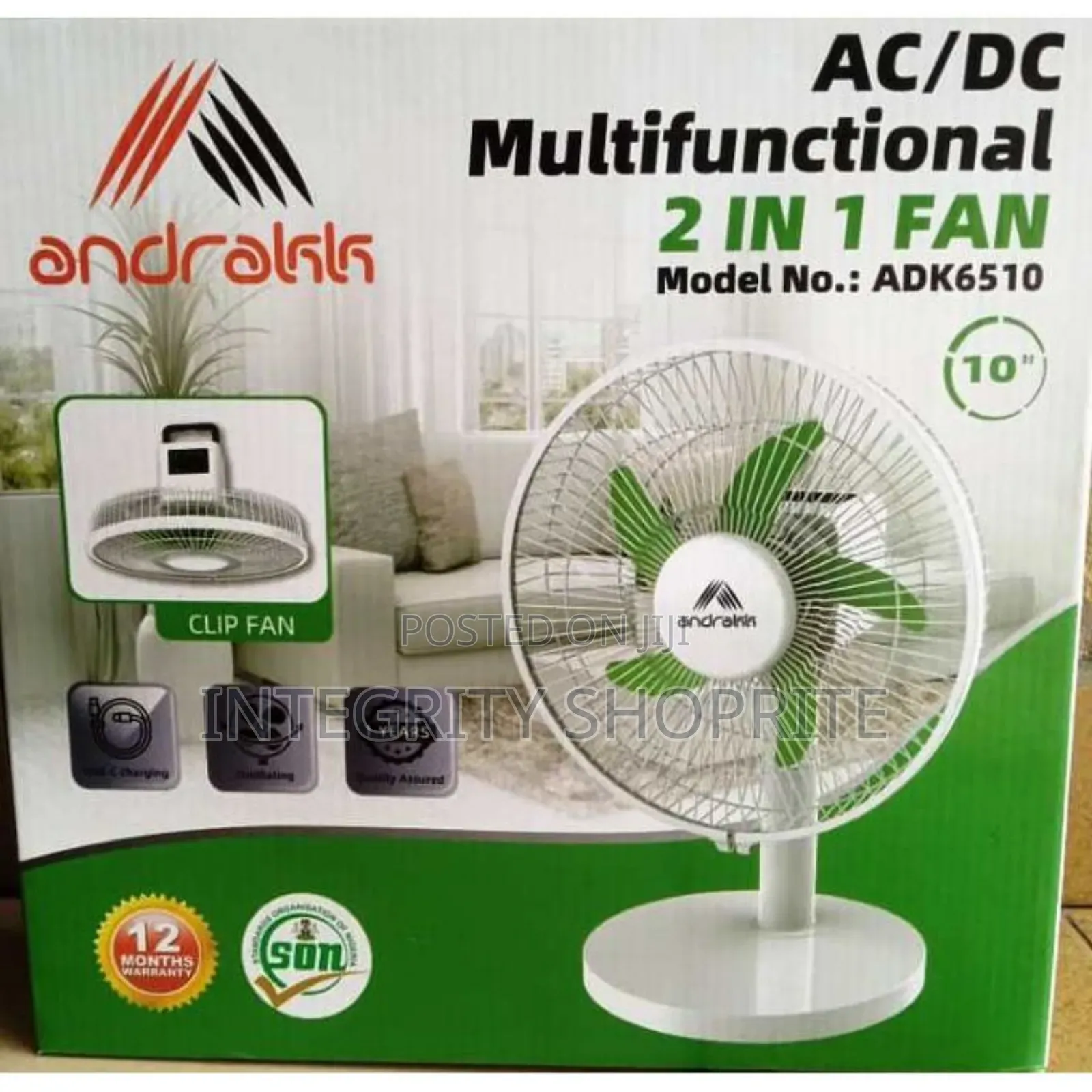 Andraak 2 in 1 Solar Rechargeable Fan