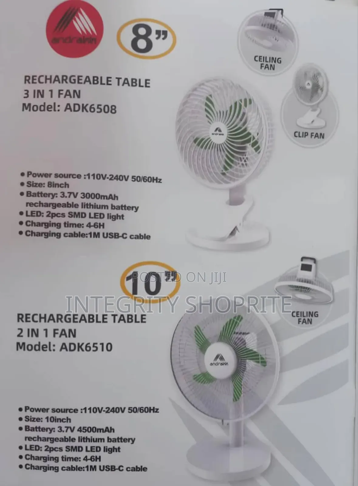 Andraak 2 in 1 Solar Rechargeable Fan