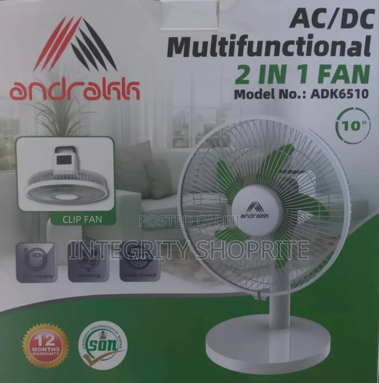 Andraak 2 in 1 Solar Rechargeable Fan