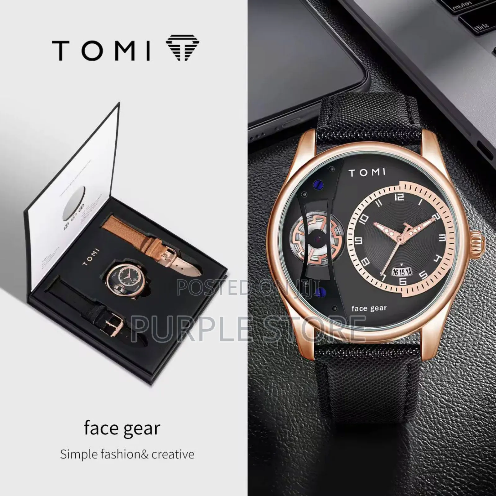 Tomi Quality Leather Watch With 2 Straps
