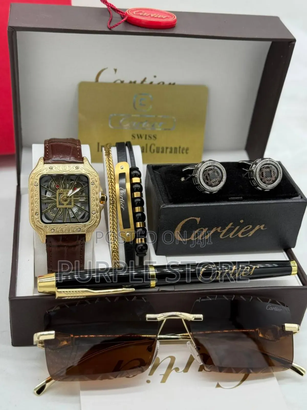 Quality Cartier Leather Watch, Bracelet and Accessories Set as Seen