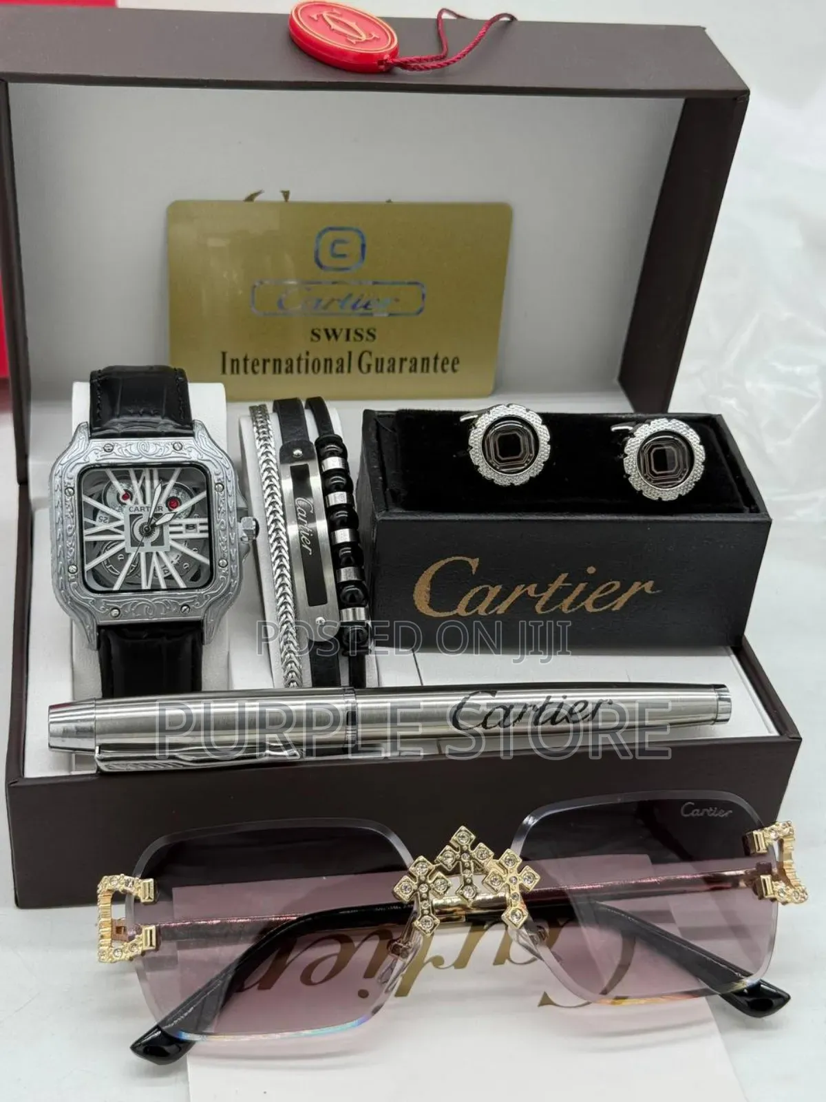 Quality Cartier Leather Watch, Bracelet and Accessories Set as Seen