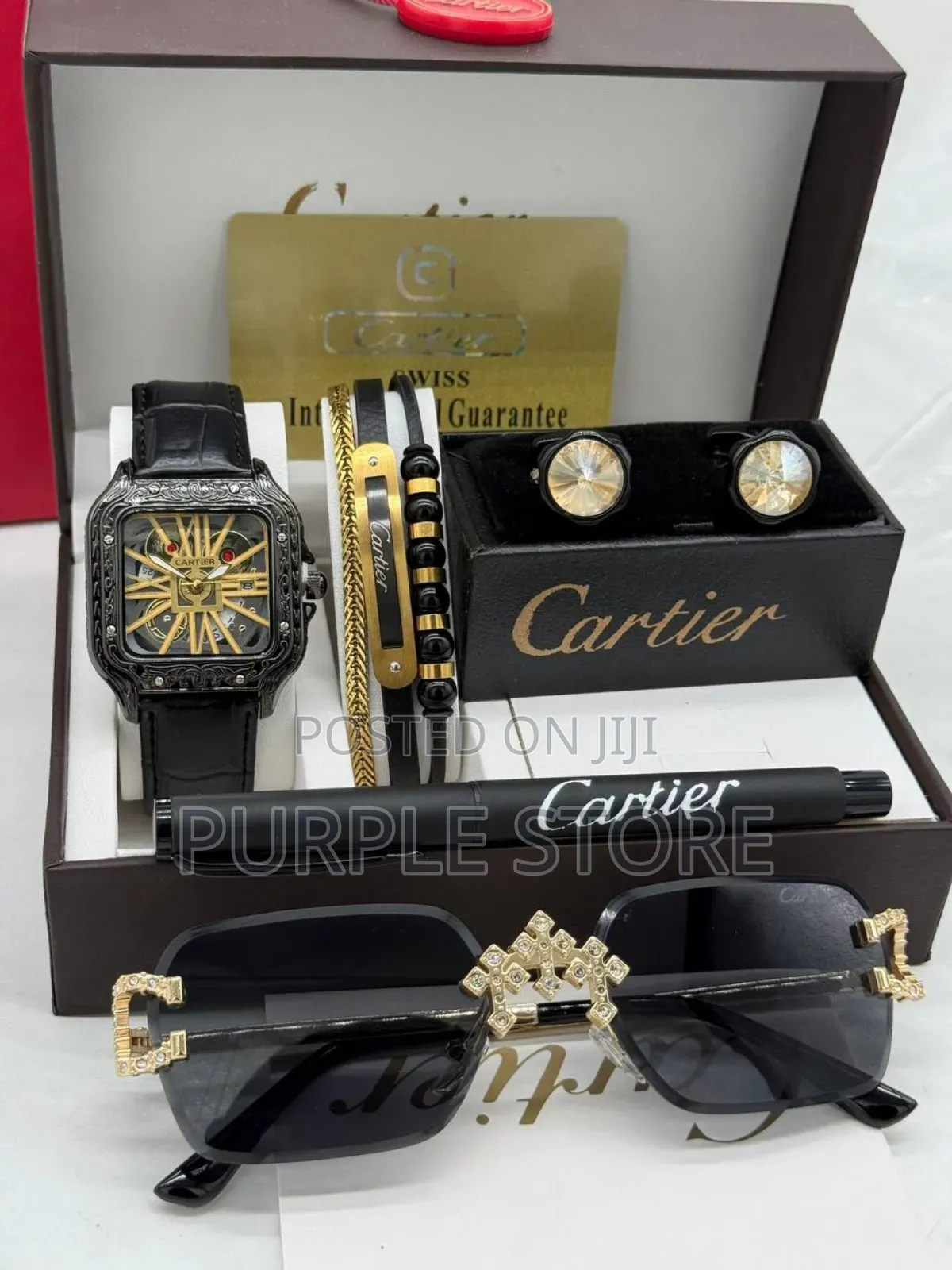 Quality Cartier Leather Watch, Bracelet and Accessories Set as Seen