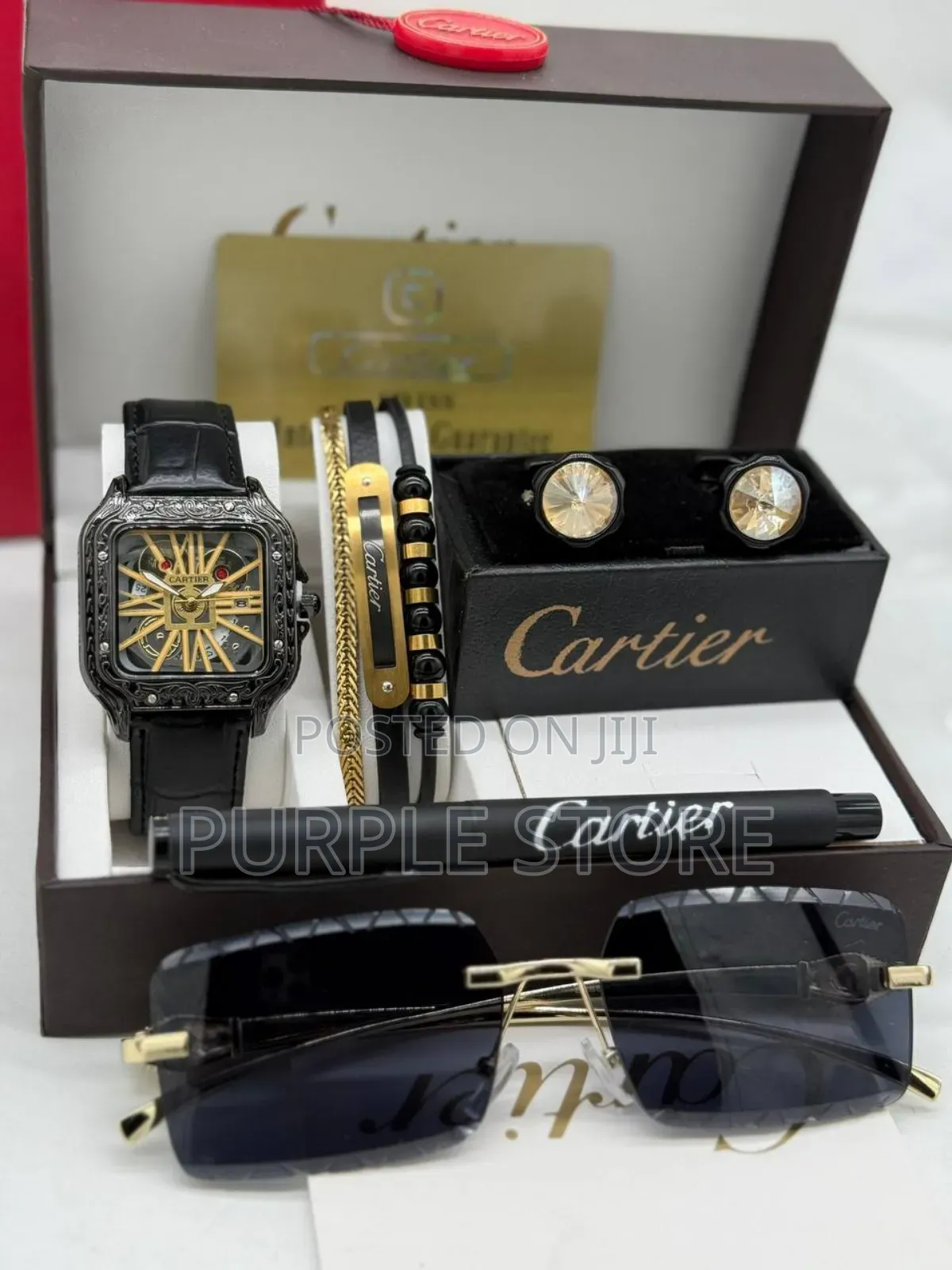 Quality Cartier Leather Watch, Bracelet and Accessories Set as Seen