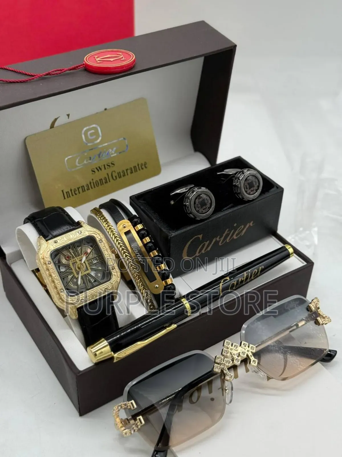 Quality Cartier Leather Watch, Bracelet and Accessories Set as Seen