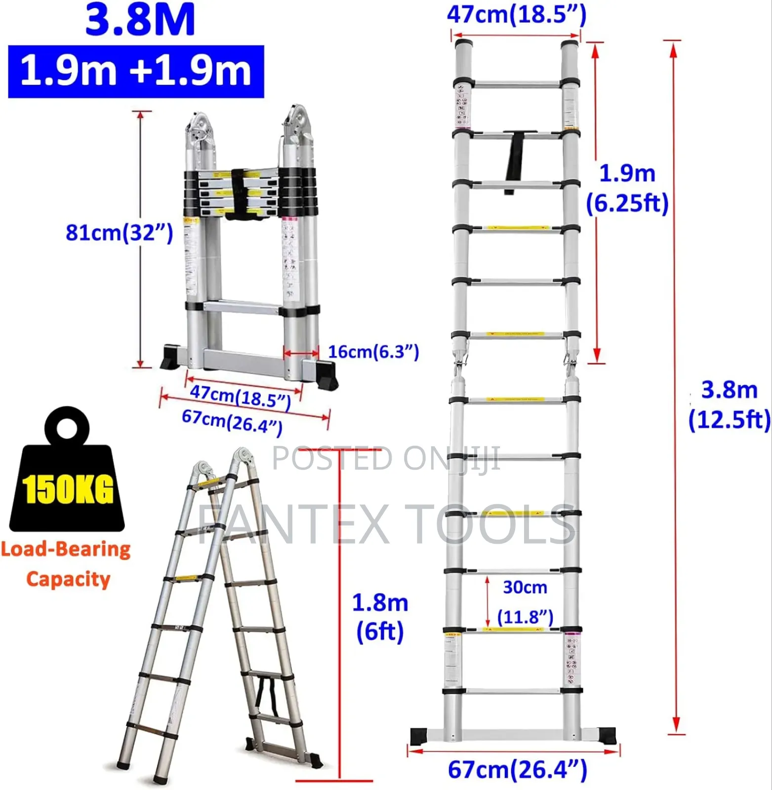 Aluminum Telescopic Ladder (1.9+1.9 M)