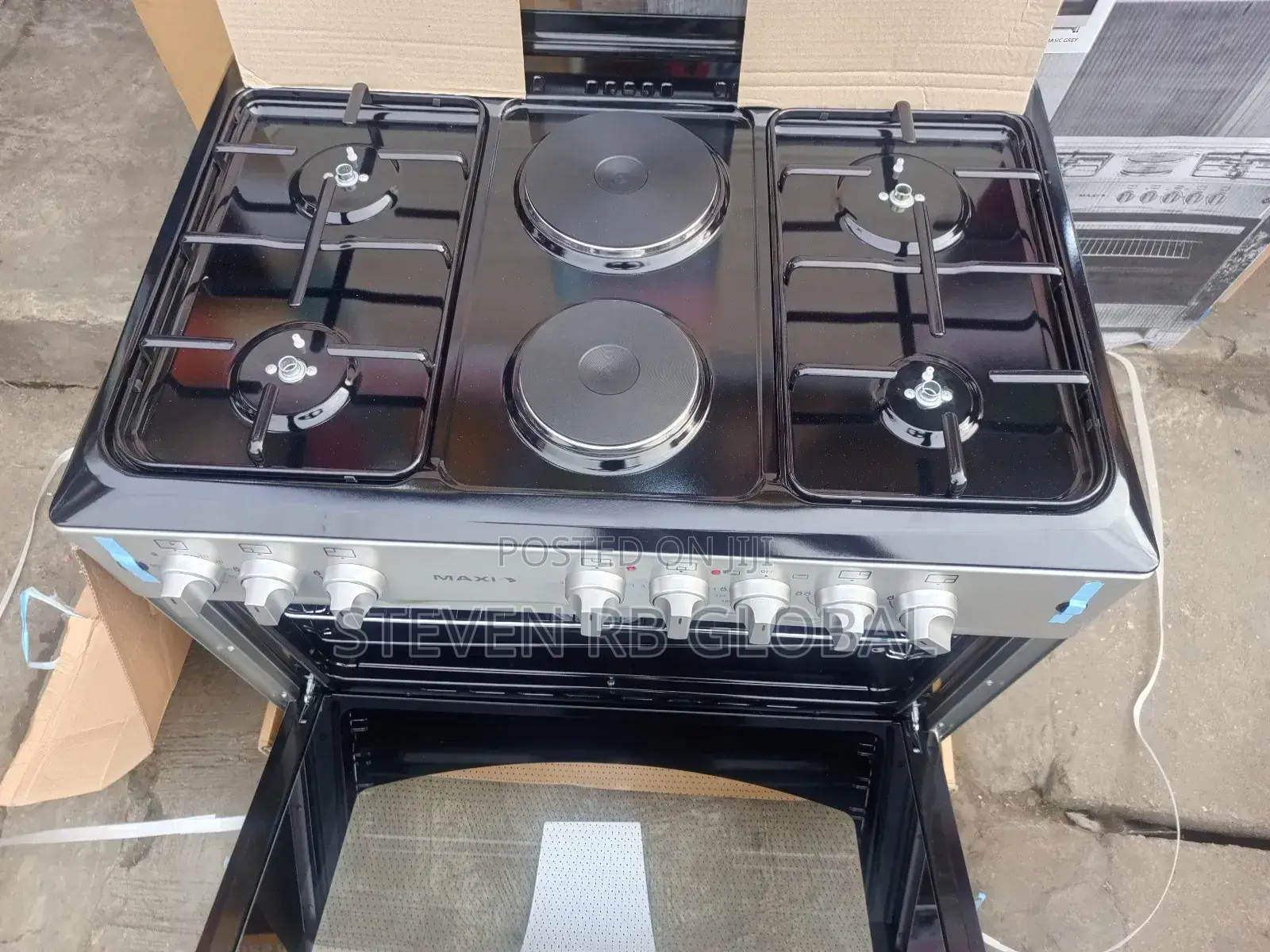 Maxi Gas Cooker 60x90 (4 Gas + 2 Electric) – Black Grey