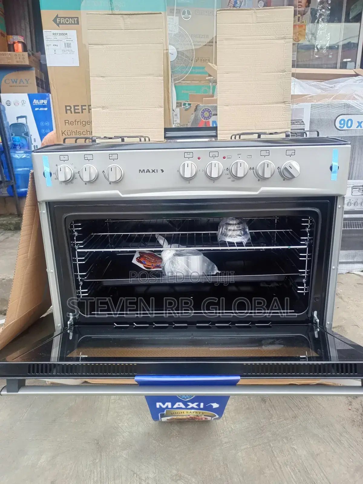 Maxi Gas Cooker 60x90 (4 Gas + 2 Electric) – Black Grey