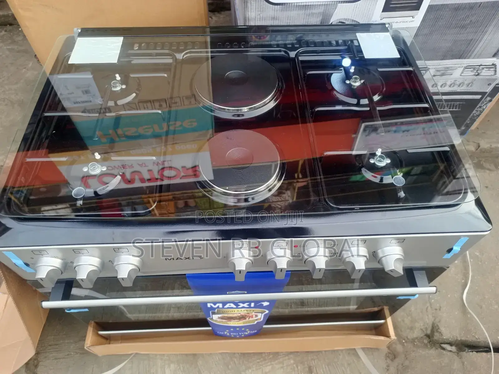 Maxi Gas Cooker 60x90 (4 Gas + 2 Electric) – Black Grey