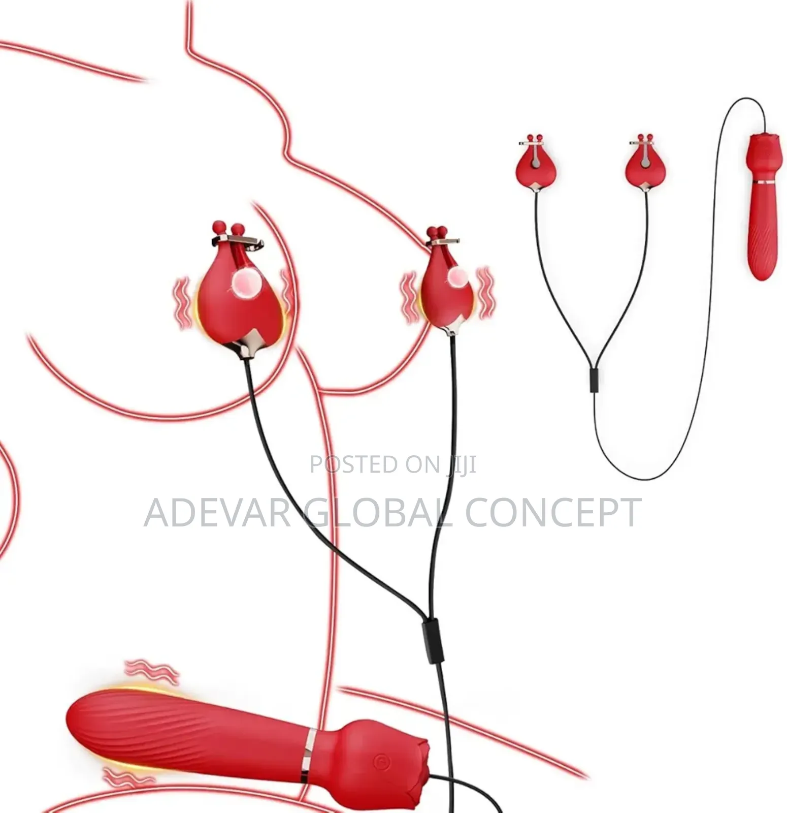 2in1 Vibrating Breast Nipple Clamps Clit Rose Vibrator Sex Toys