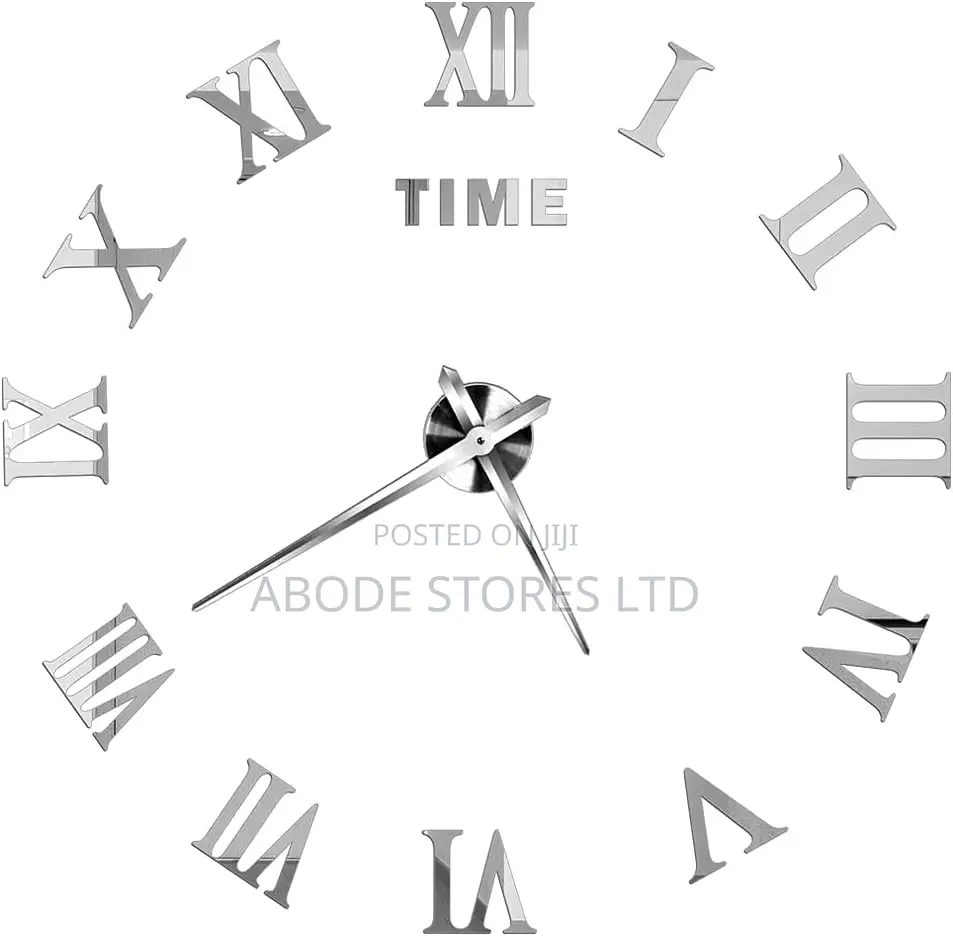 Large Roman Numeral Diy Wall Clock Silver 100cm