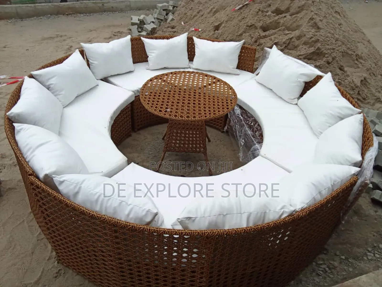 White and Brown Round Rattan Set