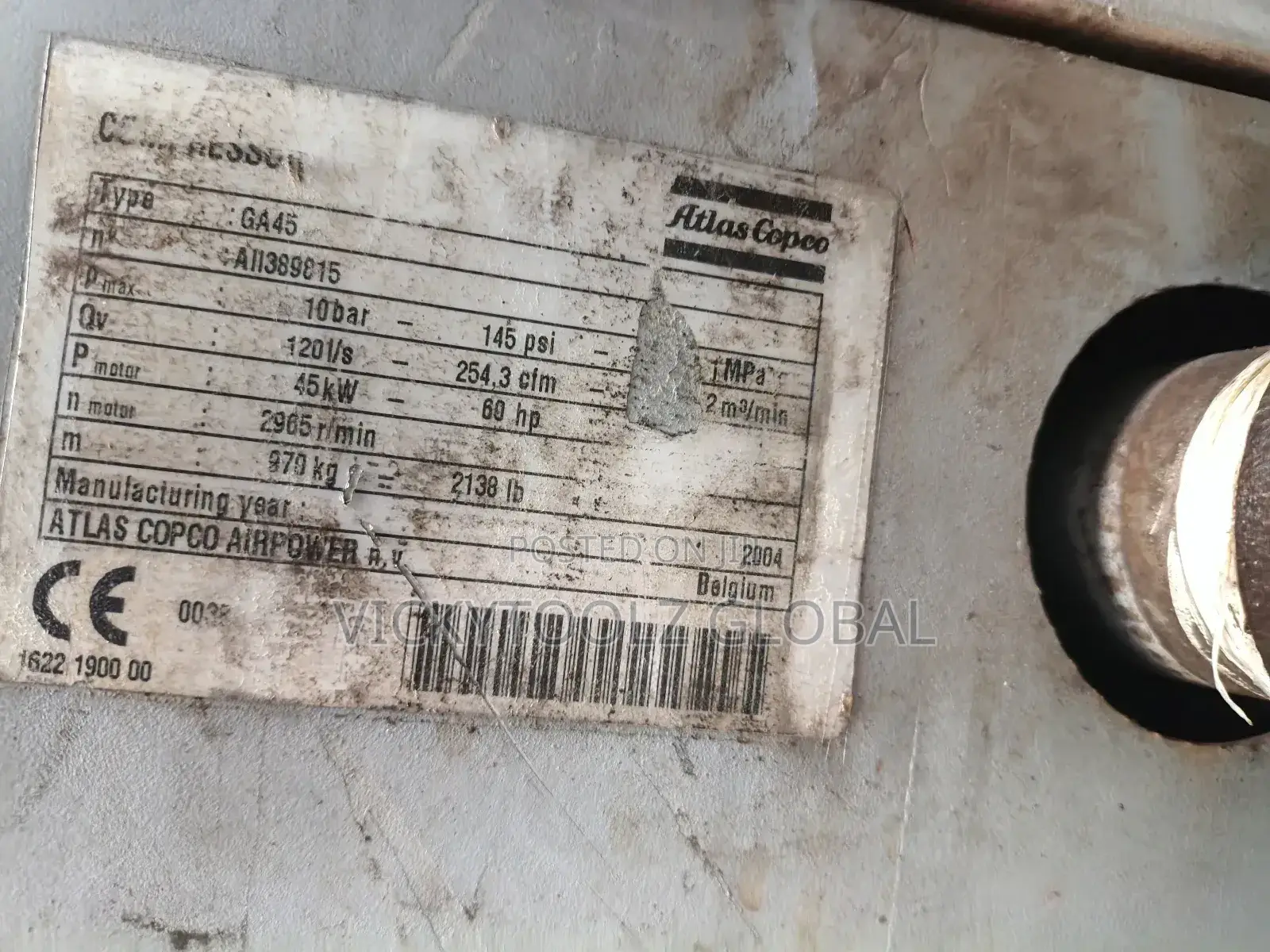 Atlas Copco Ga45 Rotary Screw Air Compressor 45watts/60hp 10bar