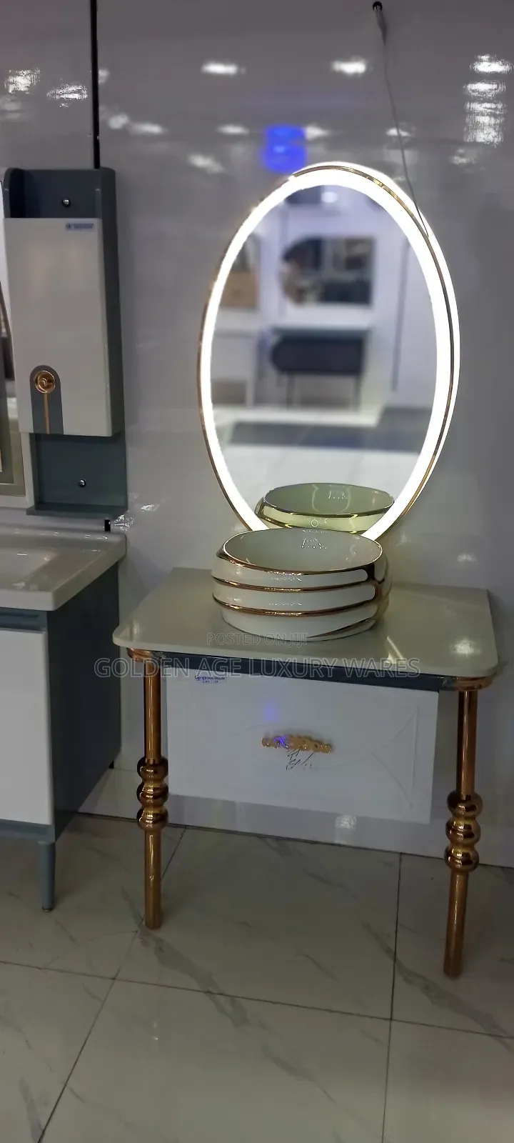 80cm White and Gold Cabinet Basin