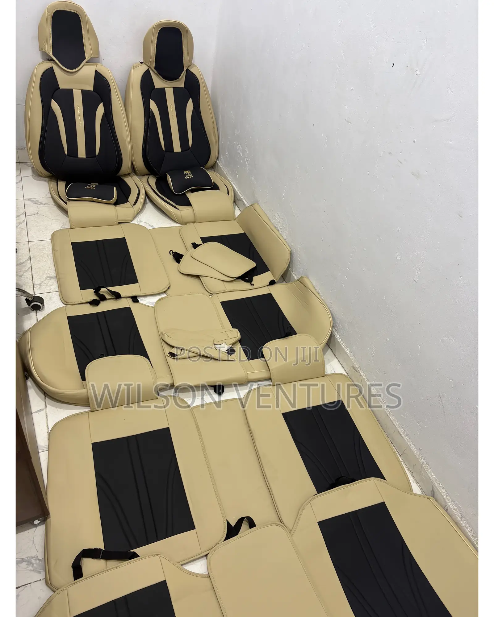 Complete 7 Seater Car Seat Cover For Toyota Highlander Milk And Black