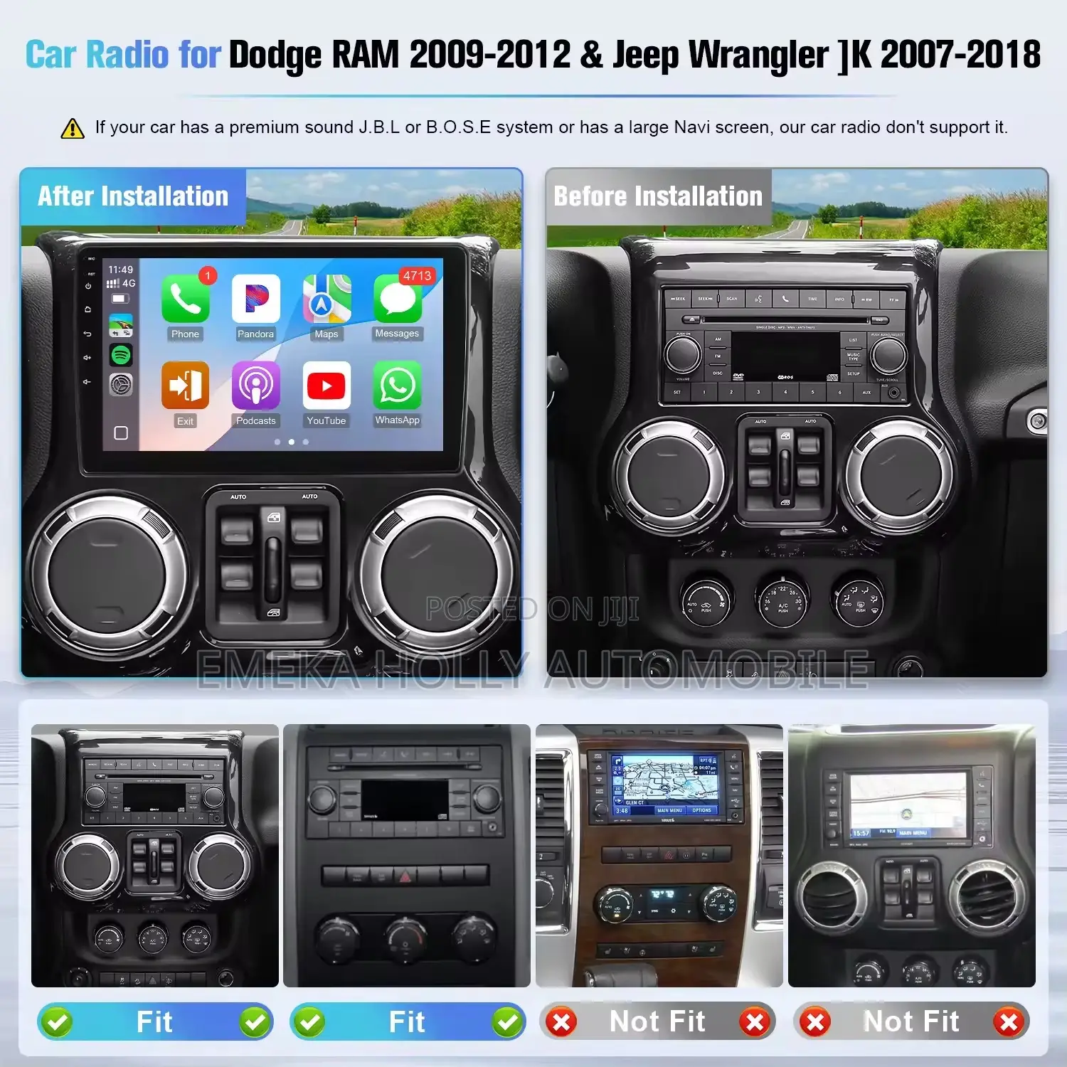 Jeep Wrangler Jk Android Navigation Screen (Fits 2011 - 2017 Models)