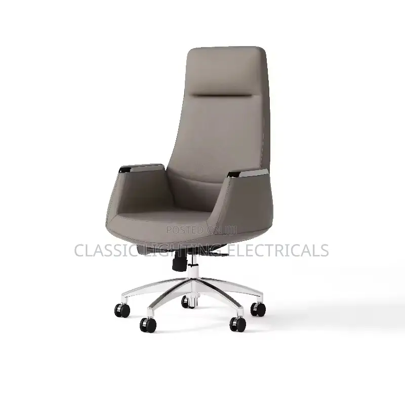 Ergonomic High Back Office Chair Grey Leather Waist Support Home Chair