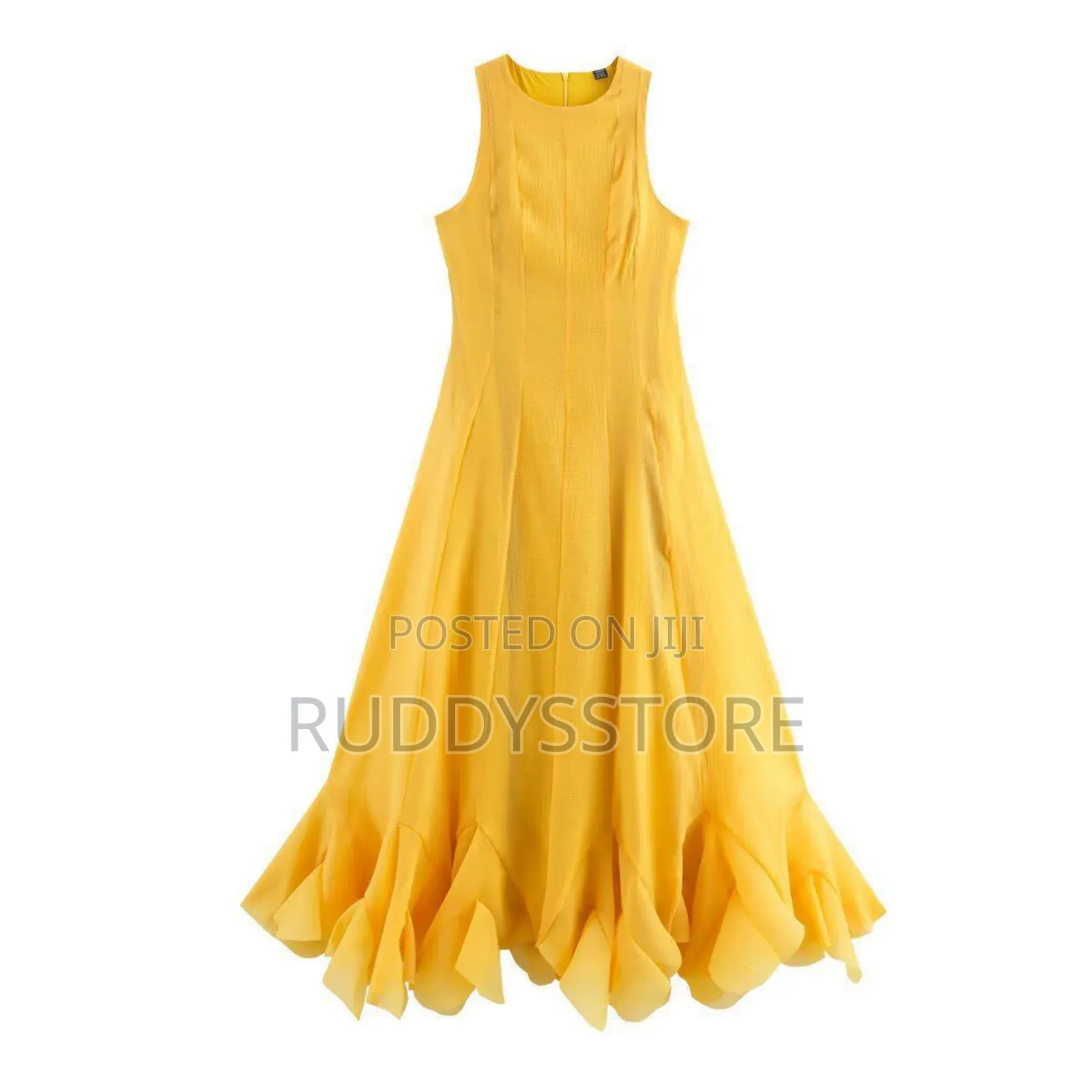Elegant Yellow Ruffled Hem Maxi Dress- Sleeveless Layered Flared Dress