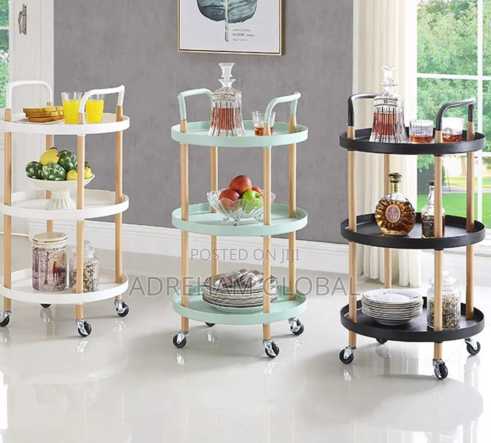 Moveable Multi Functional 3 Tier Nordic Round Household Trolley