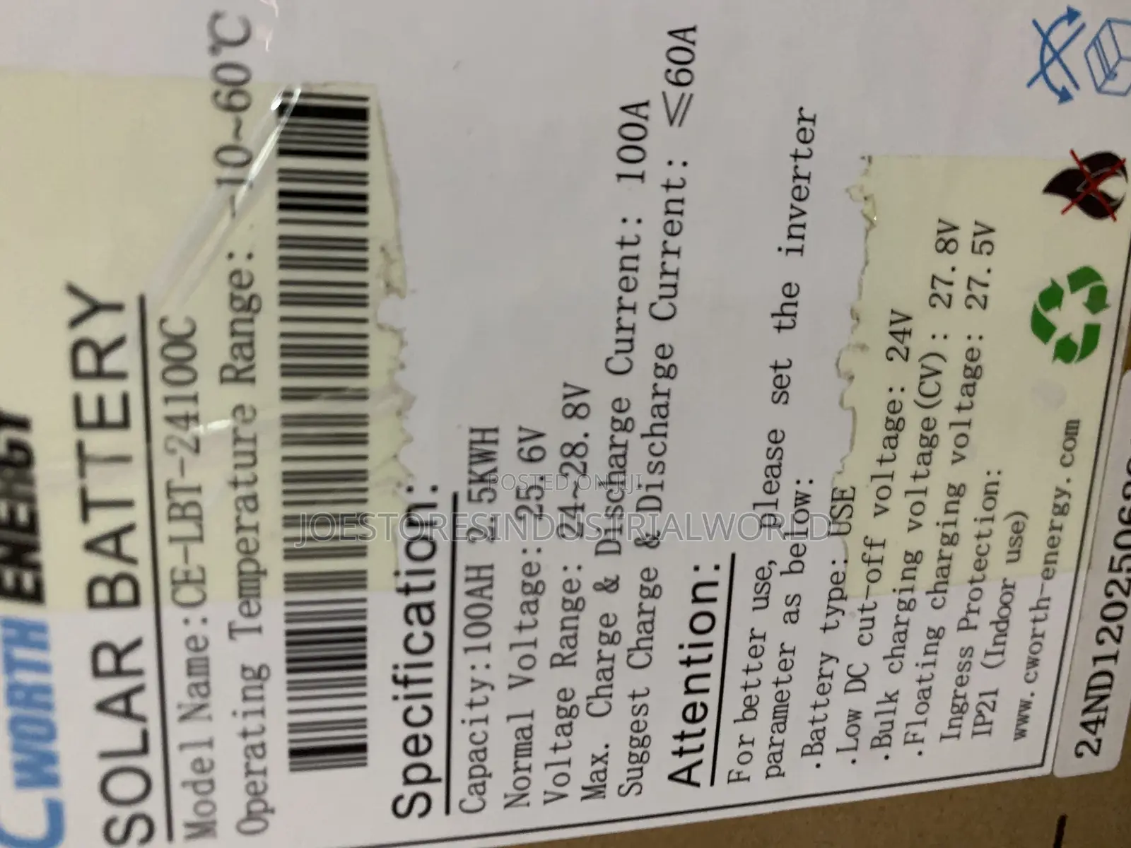 2.5khw Lithium Battery Cworth Energy