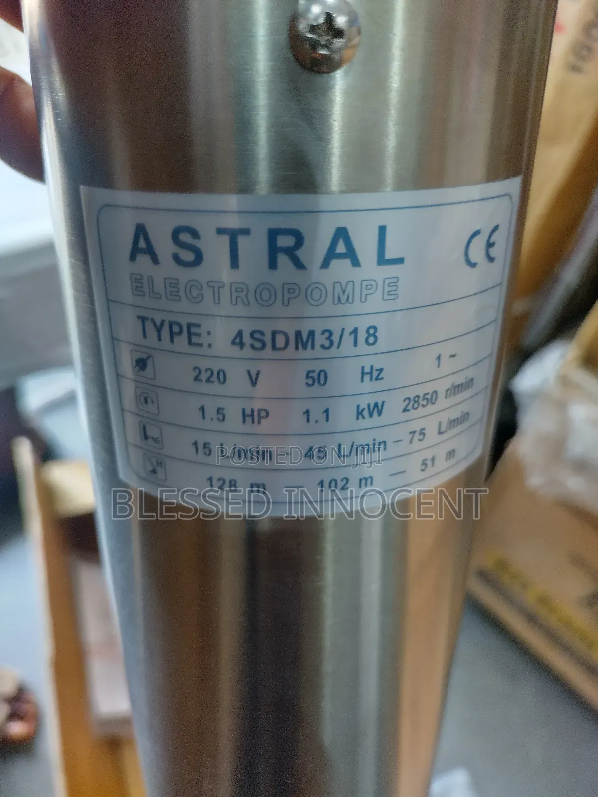4sdm3/18 Astral Sumo Pump. 15/Lmin 220v128mtr50hz1.1kw