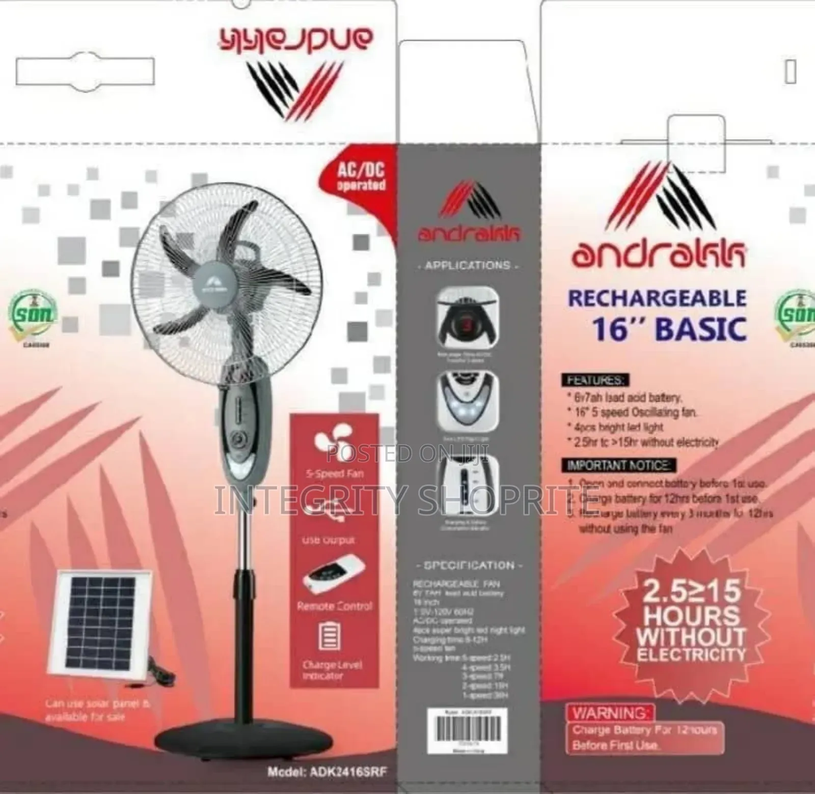 Quality Andraak Rechargeable Fan 16
