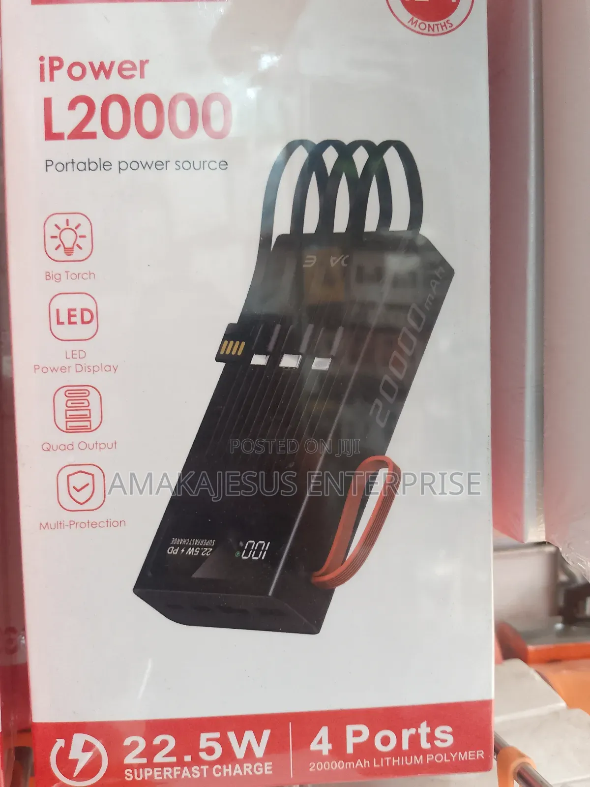 Oale 20000mah Powerbank With 4 Inbuilt Cables